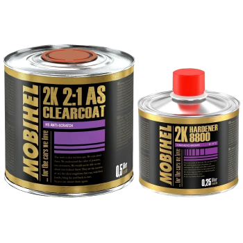Mobihel 2K HS 2:1 акриловый бесцветный лак anti-scratch (0.5л) + Mobihel 2K отвердитель 8800(0,25л.)