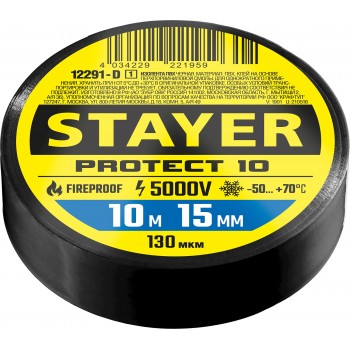 STAYER Protect-10 10м х 15мм 5000В красная, Изоляционная лента ПВХ (12292-R)