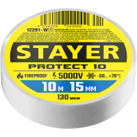 STAYER Protect-10 10м х 15мм 5000В белая, Изоляционная лента ПВХ (12292-W)