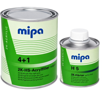 MIPA 4+1 2K-HS-Acrylfiller светло-серый RAL7035 1л + Отв. экстра быстрый H5 к грунту 4+1, FX4, 0,25л